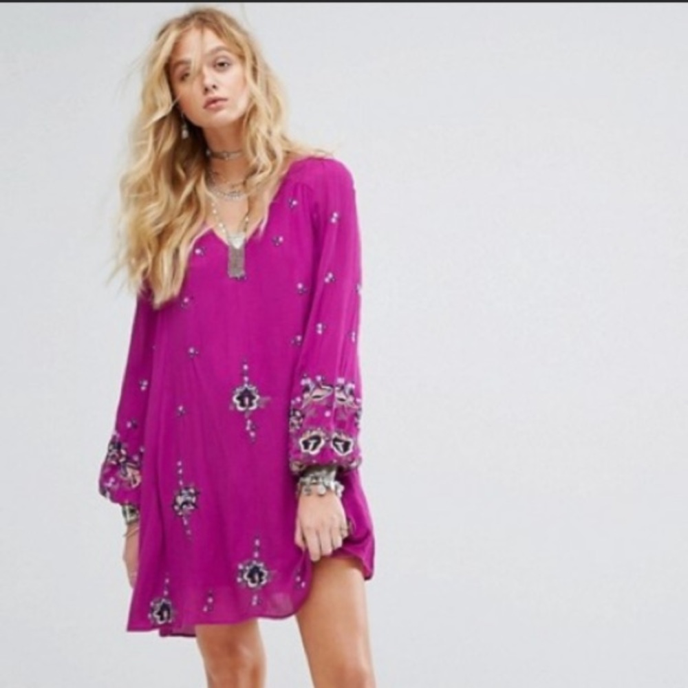 Free people lilac Oxford dress embroidered floral